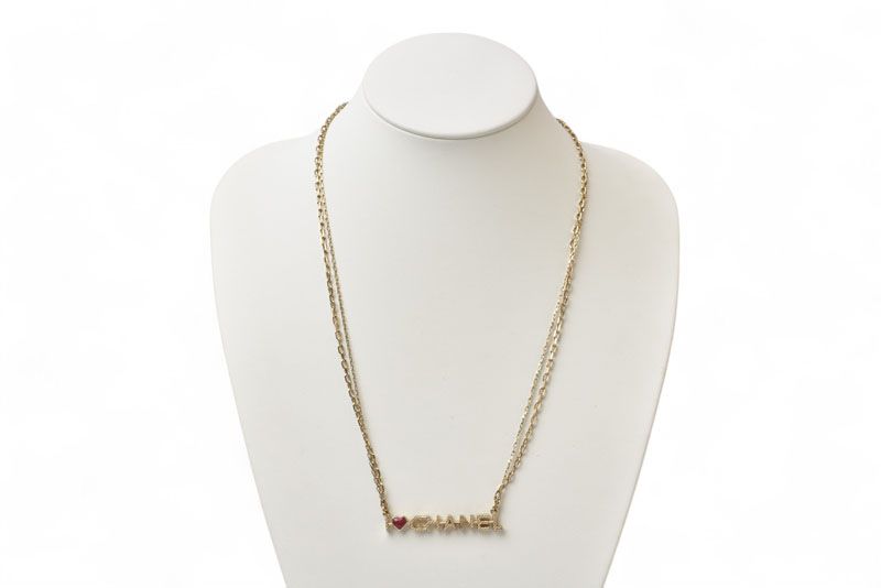 Chanel Necklace Pendant Chnael Coco CC I LOVE Chanel Heart 2strand Choker Gold