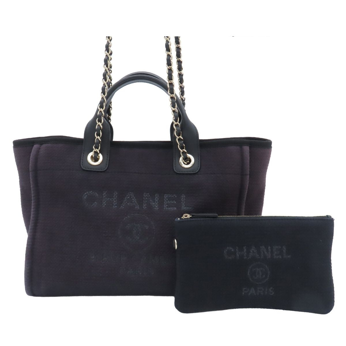 Chanel Deauville Small Shopping Black Cotton Canvas 2-Way Tote Bag