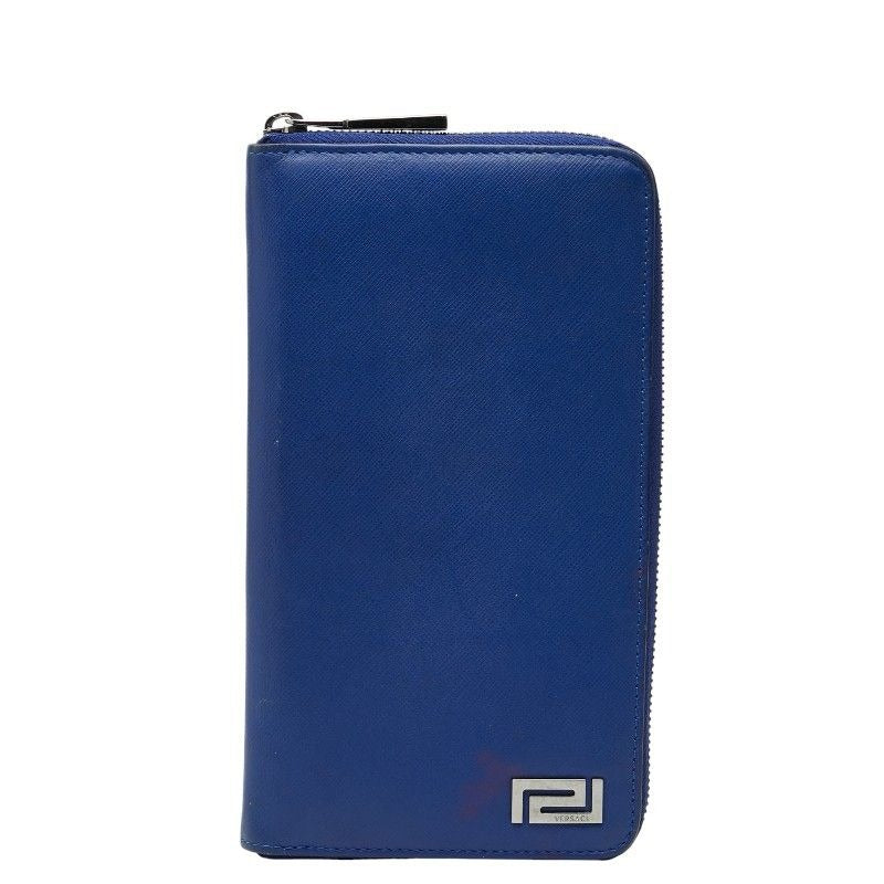 Versace Zip Around Wallet Blue Leather