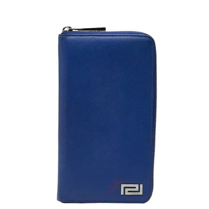 Versace Zip Around Wallet Blue Leather