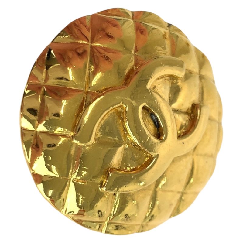 Chanel Vintage Matelasse Coco Mark Gold Plated Earrings 2 6 Engraved Ladies