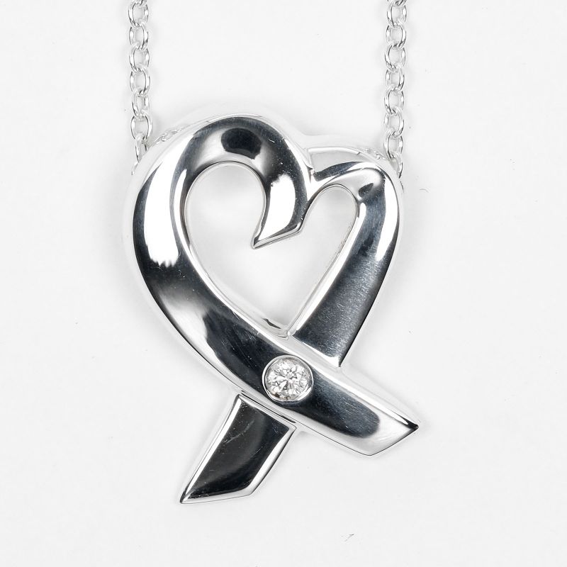 Tiffany & Co Loving Heart 925 Silver X 1P Diamond Ladies 2.66g Necklace