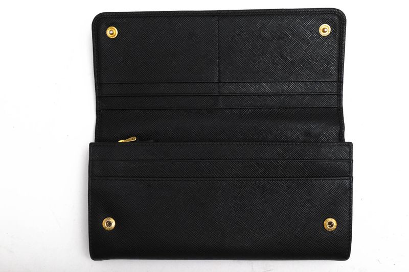 Prada Long Wallet Women Leather Genuine Black 1m1132 Saffiano Leather Long
