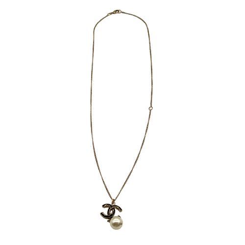 Chanel Necklace Metal Pearl Gold Plated Coco Mark Gold
