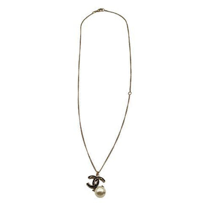 Chanel Necklace Metal Pearl Gold Plated Coco Mark Gold