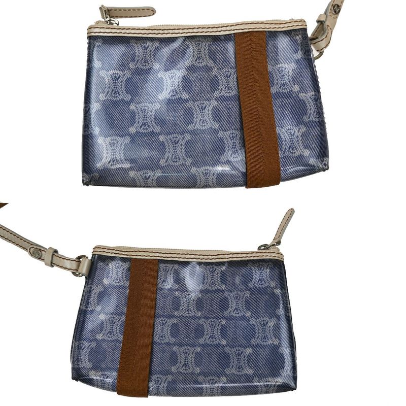 Celine Shoulder Bag Macadam Vinyl Leather Blue Brown 38ka973