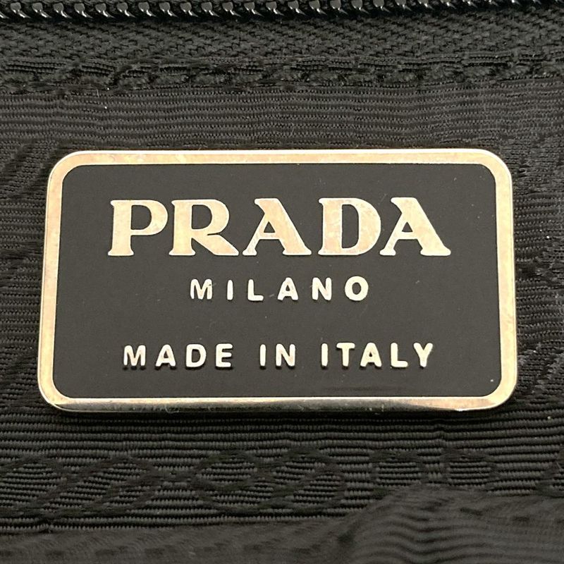 Prada Handbag Shoulder Bag Black Wool Tweed Leather Women Fashion