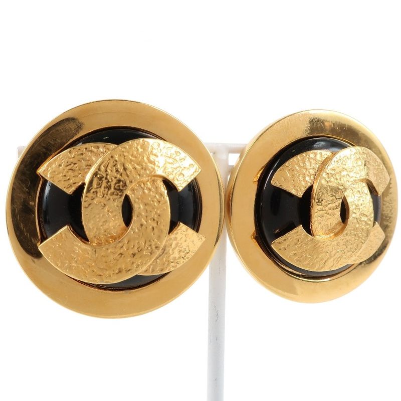 Chanel Coco Mark Gold Plated Black Ladies 49.8g Earring