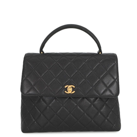 Chanel Handbag Quilted CC Logo Top Handle Caviar Leather Bag