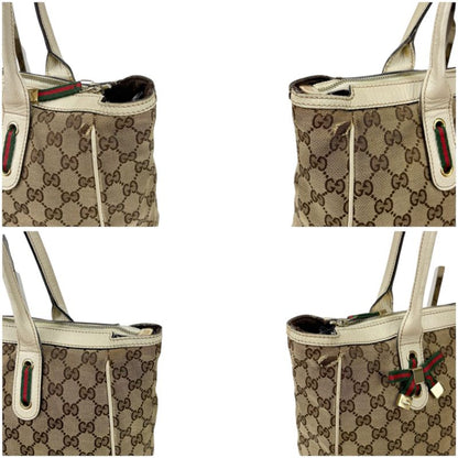 Gucci Tote Bag Sherry Line GG Canvas Brown White
