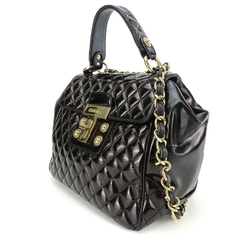Chanel Handbag Enamel Black Gold Hardware 12th 2way Shoulder Ladies Women Chanel