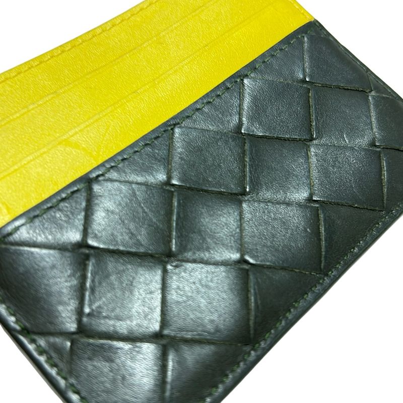 Bottega Veneta Card Case Maxi Intrecciato Black And Yellow Bicolor Leather