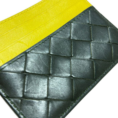 Bottega Veneta Card Case Maxi Intrecciato Black And Yellow Bicolor Leather
