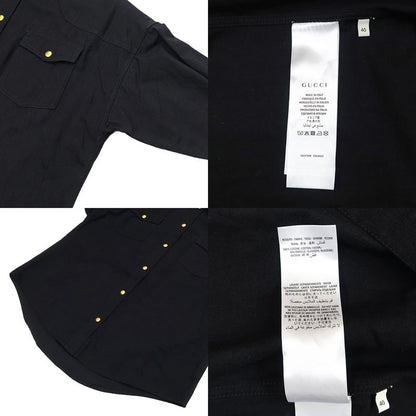 Gucci Long Sleeve Shirt Gold Logo 40 595268 BK Gold Button Back Print