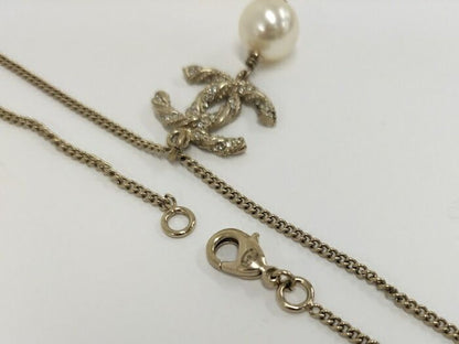 Chanel Necklace Accessories Coco Mark Faux Pearl Plated Silver B14V