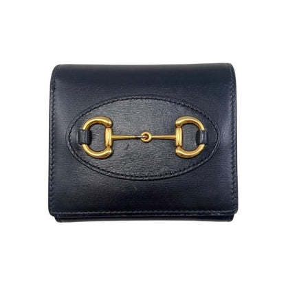 Gucci Bifold Wallet Horsebit 1955 Wallet 621891 Leather Black Gold Hardware
