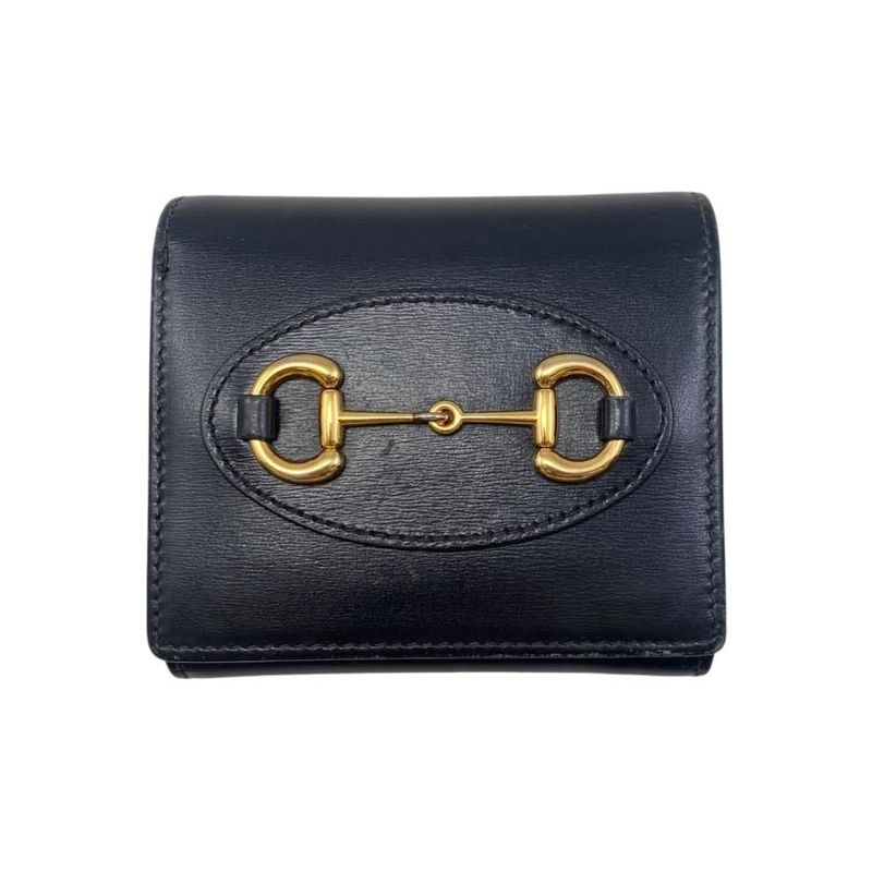Gucci Bifold Wallet Horsebit 1955 Wallet 621891 Leather Black Gold Hardware
