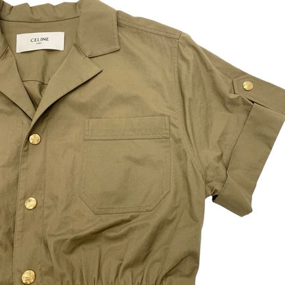 Celine Dress Cotton Khaki Gold Safari Logo Short Sleeve
