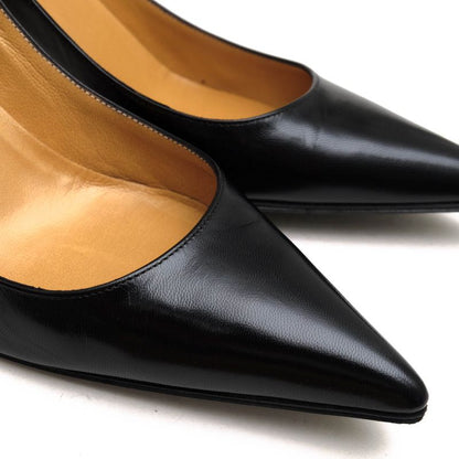 Hermes Pumps Shoes Women Leather Genuine Black Pointed Toe