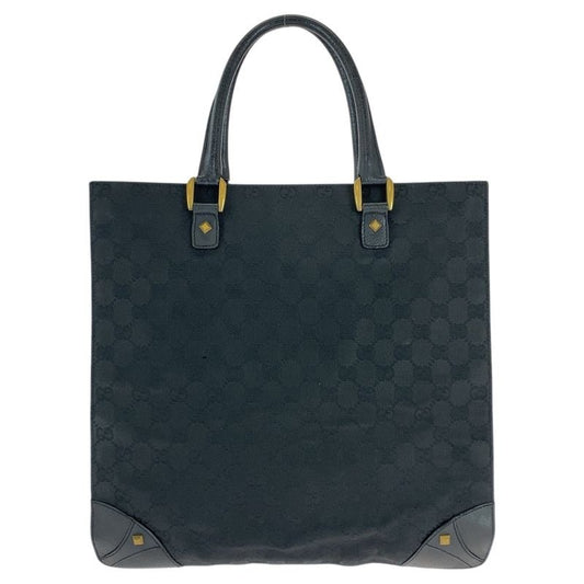 Gucci Studded Black Gold Hardware GG Canvas Leather Tote Bag