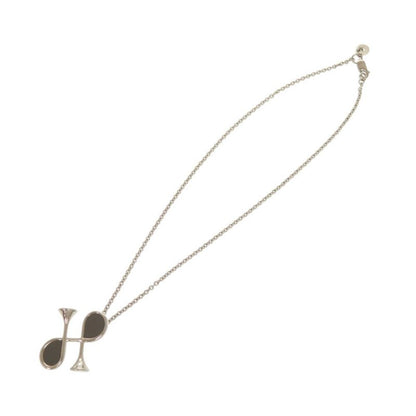 Hermes Col H Metal Leather Silver Gray Necklace Pendant 1333 Hermes