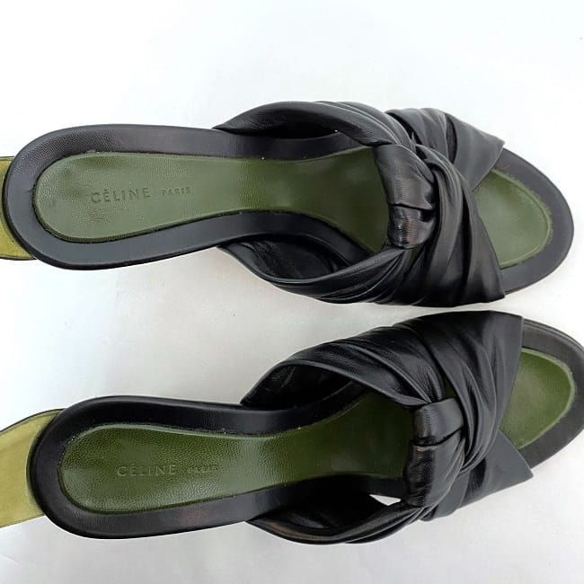 Celine Heels Sandals Khaki Black Ec20708 Excellent Condition