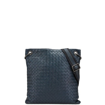 Bottega Veneta Intrecciato Crossbody Shoulder Bag Navy Black Leather