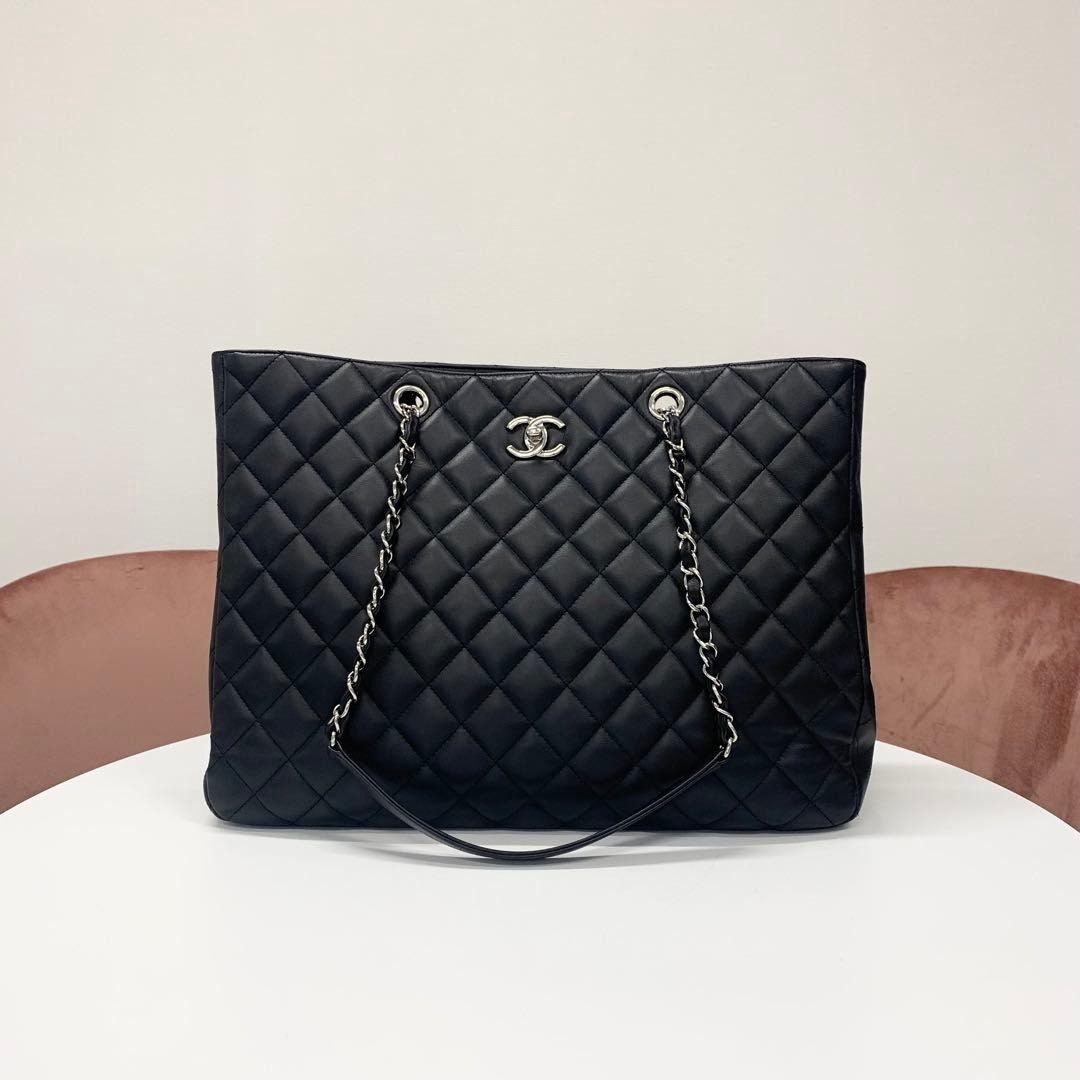 Chanel CC Logo Quilted Lambskin Turnlock Chain Tote