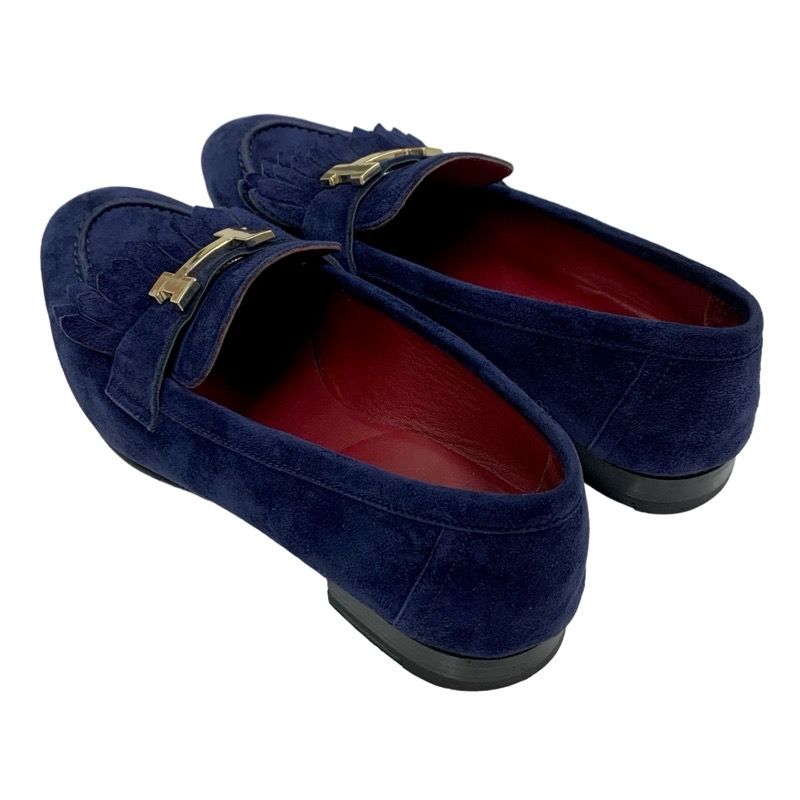 Hermes Royale Loafer Leather Shoes Suede Navy Gold Moccasin Flat Shoes Hhardware