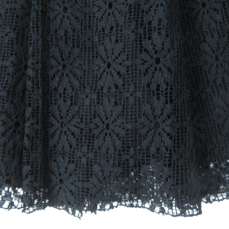 CHANEL P51456v38481 Chain Button Flower Lace Pleated Skirt Black 38 Made In