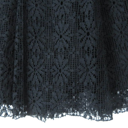 CHANEL P51456v38481 Chain Button Flower Lace Pleated Skirt Black 38 Made In