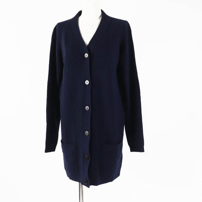 Hermes 21AW 100% Cashmere H Motif With Serie Buttons Long Cardigan Dark Navy