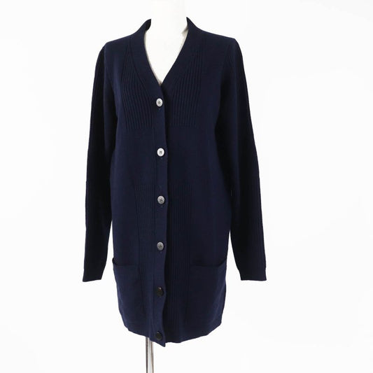 Hermes 21AW 100% Cashmere H Motif With Serie Buttons Long Cardigan Dark Navy