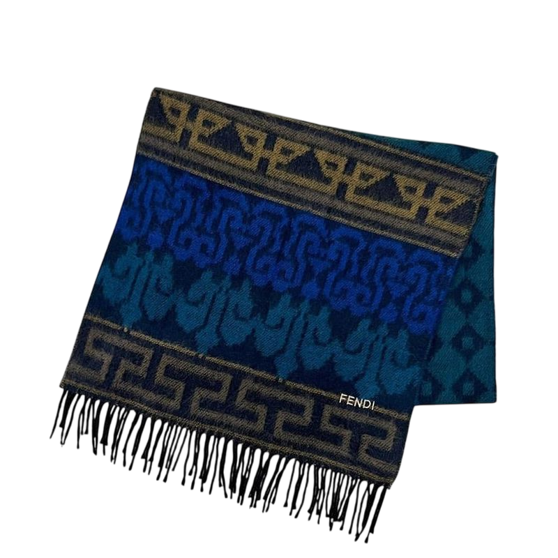 Fendi Scarf Blue Navy Cleaned Excellent Condition Acrylic
