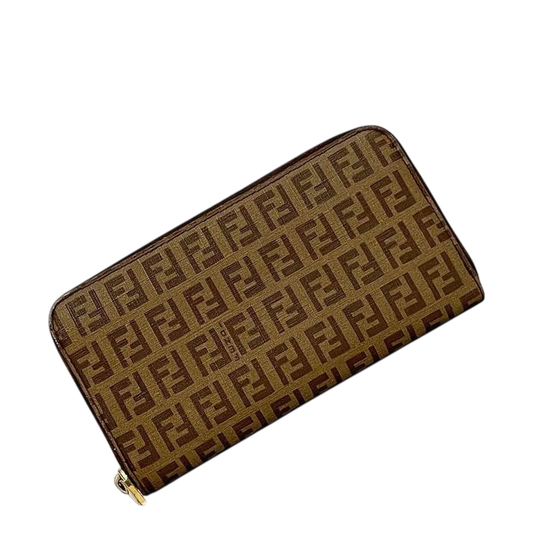 Fendi Round Zipper Long Wallet Brown Zucchino 8m0024