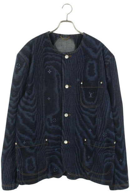Louis Vuitton 25AW Rm252mm (9.92in) VON Hta17w LV Moire No Collar Denim Jacket