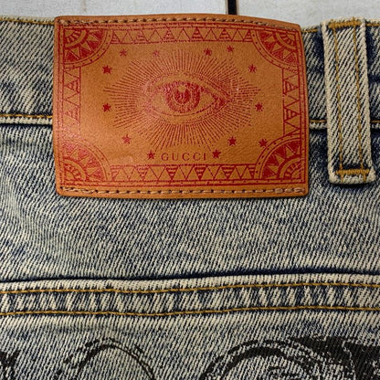 3253 Gucci Denim Jeans Eye Leather Patch 24" Gucci Logo Jeans Used Excellent