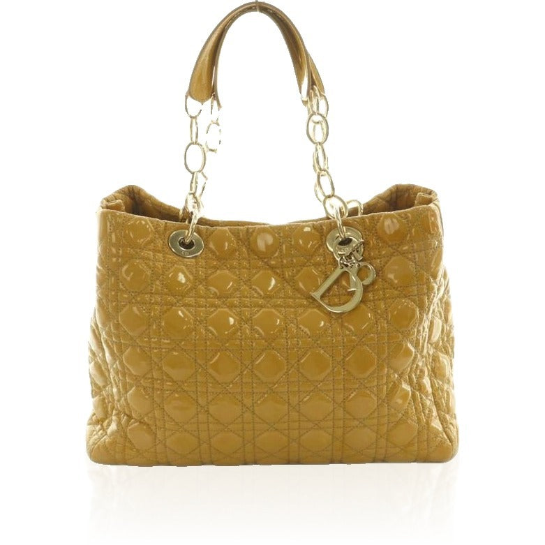 Christian Dior Lady Tote Bag Enamel Quilted Mustard Mi-OS-OH