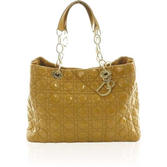 Christian Dior Lady Tote Bag Enamel Quilted Mustard Mi-OS-OH