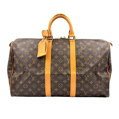 Louis Vuitton Keepall 45 Monogram Leather Brown Boston Bag Gold