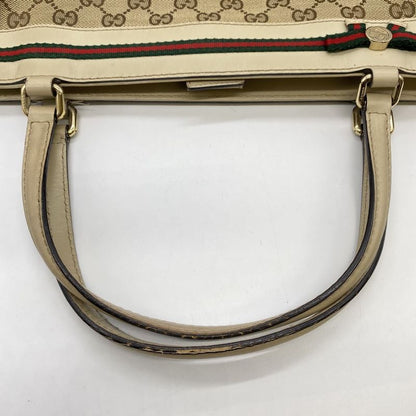 Gucci 257061 Tote Handbag GG Canvas Sherry Leather Beige Ladies Men Vintage