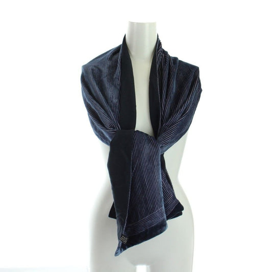 Gucci Scarf Shawl Velour Border Logo Silk Navy