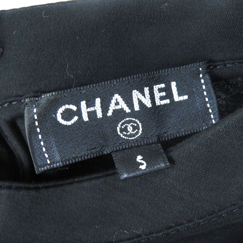 CHANEL P57567 100% Cotton Coco Mark Button Round Neck Short Sleeve Dress Mini