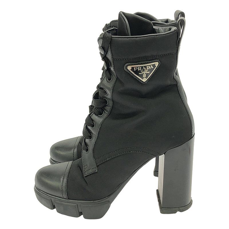 Prada Leather And Nylon Ankle Boots Plate Nylon Switch Leather Heeled Boots