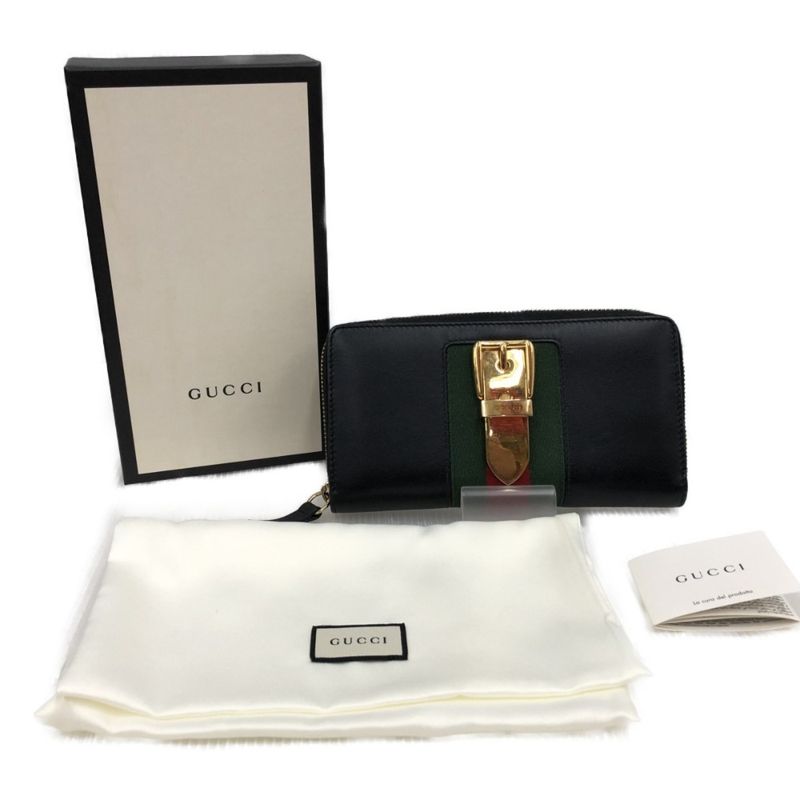 Gucci Round Zipper Long Wallet Sylvie 476083 Black