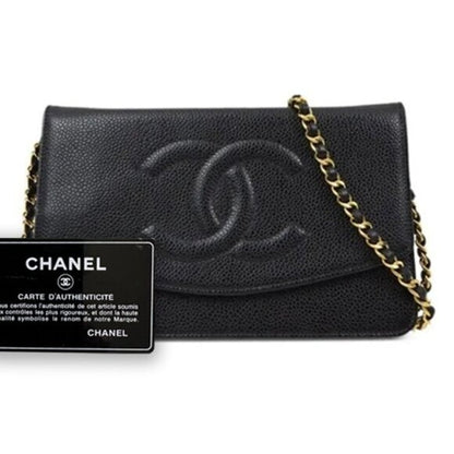 Chanel CC Classic Timeless Caviar Flap Wallet on Chain Purse Black Bag