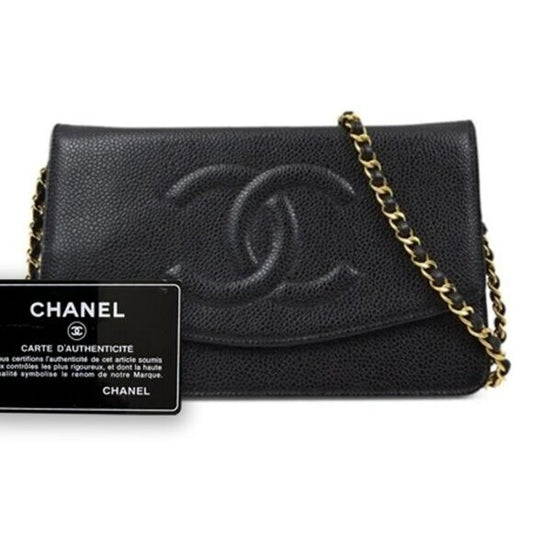 Chanel CC Classic Timeless Caviar Flap Wallet on Chain Purse Black Bag