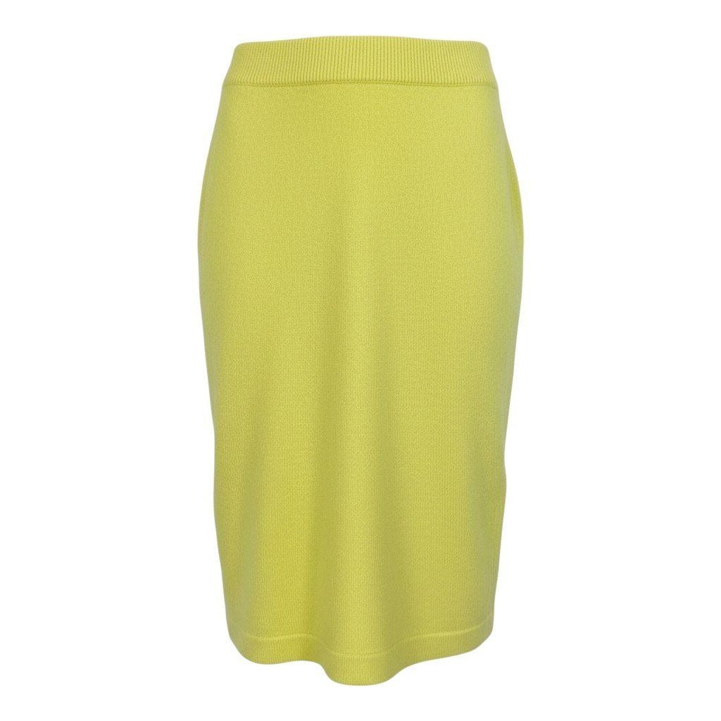 Chanel Cc6 Vintage Cashmere 100% Knit Skirt L Yellow 100