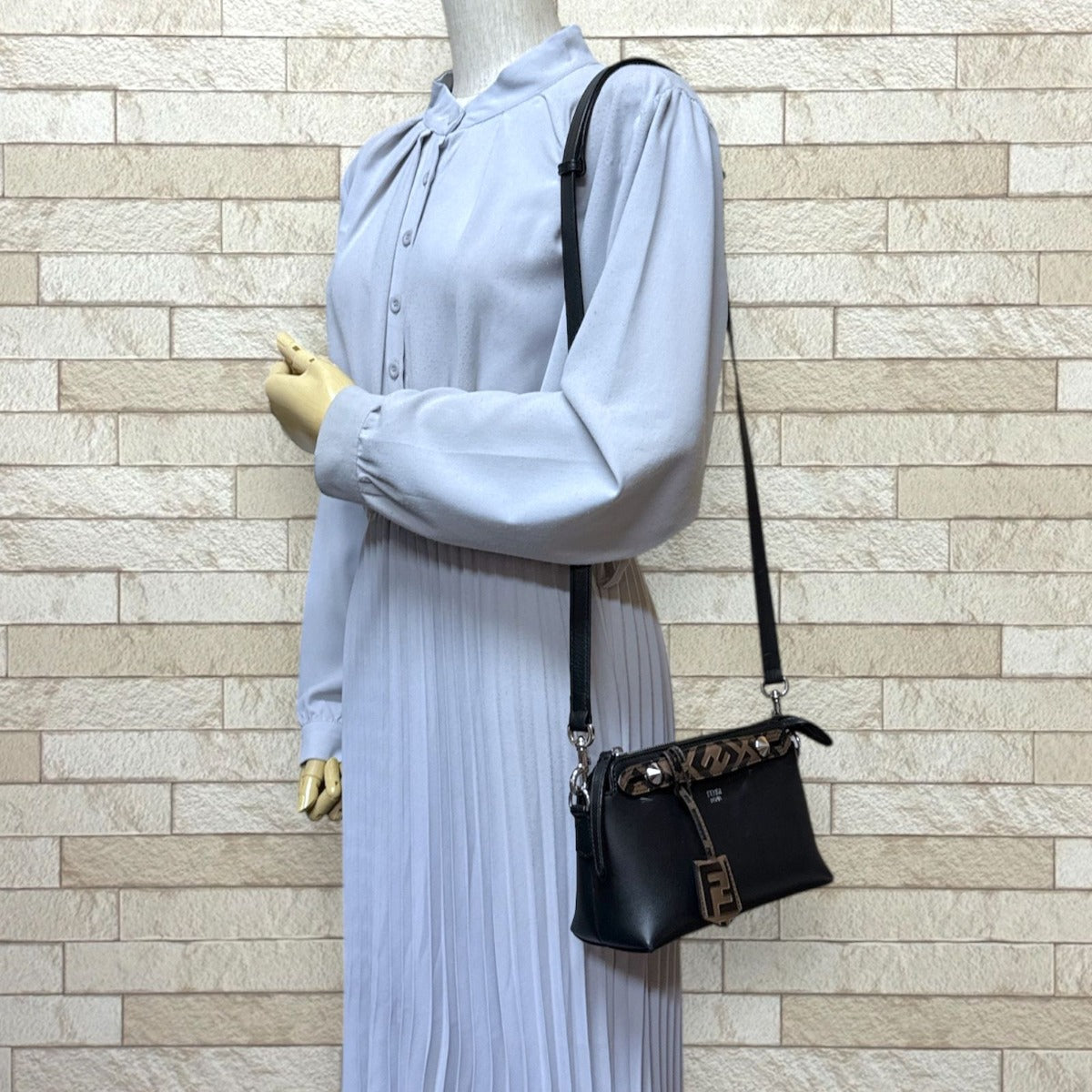 Fendi by the Way Mini Shoulder Bag Leather Black Brown — view 2