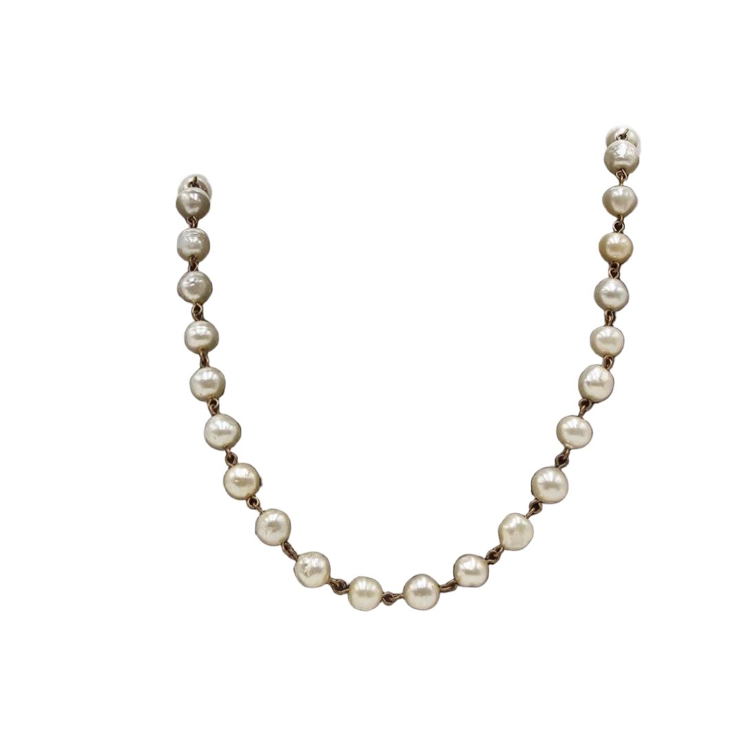 Chanel CC Logo Faux Pearl Long Chain Necklace
